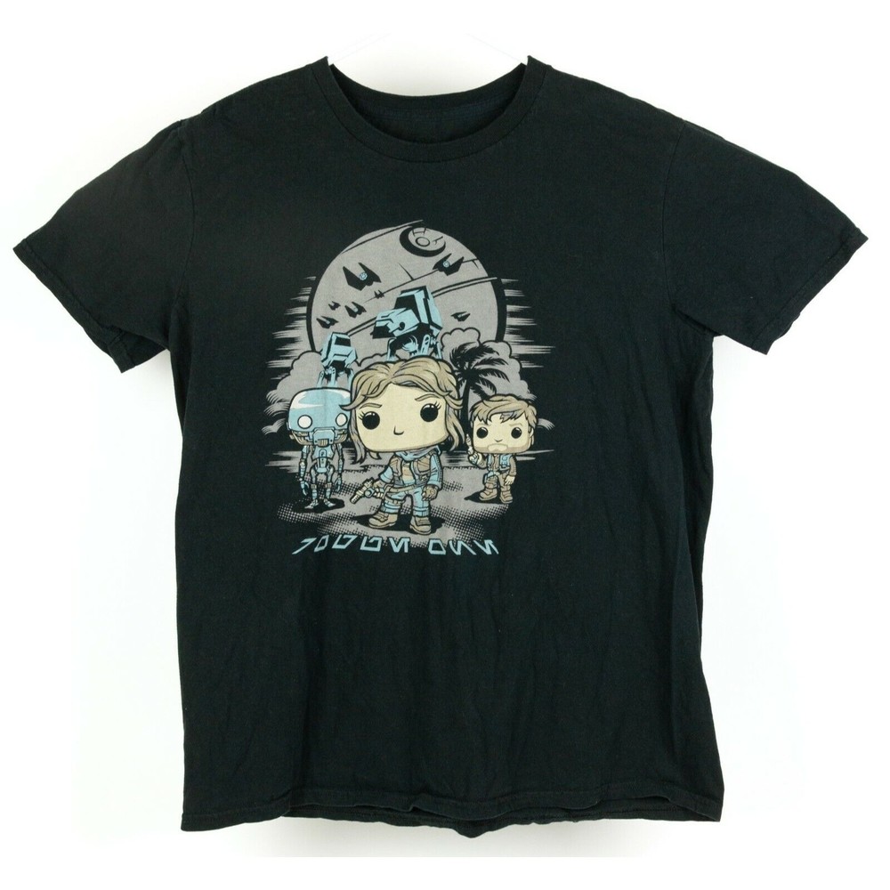 Star Wars Men’s MEDIUM Black Rogue One T-Shirt Funko Figs | JYN, DIEGO, K-2SO